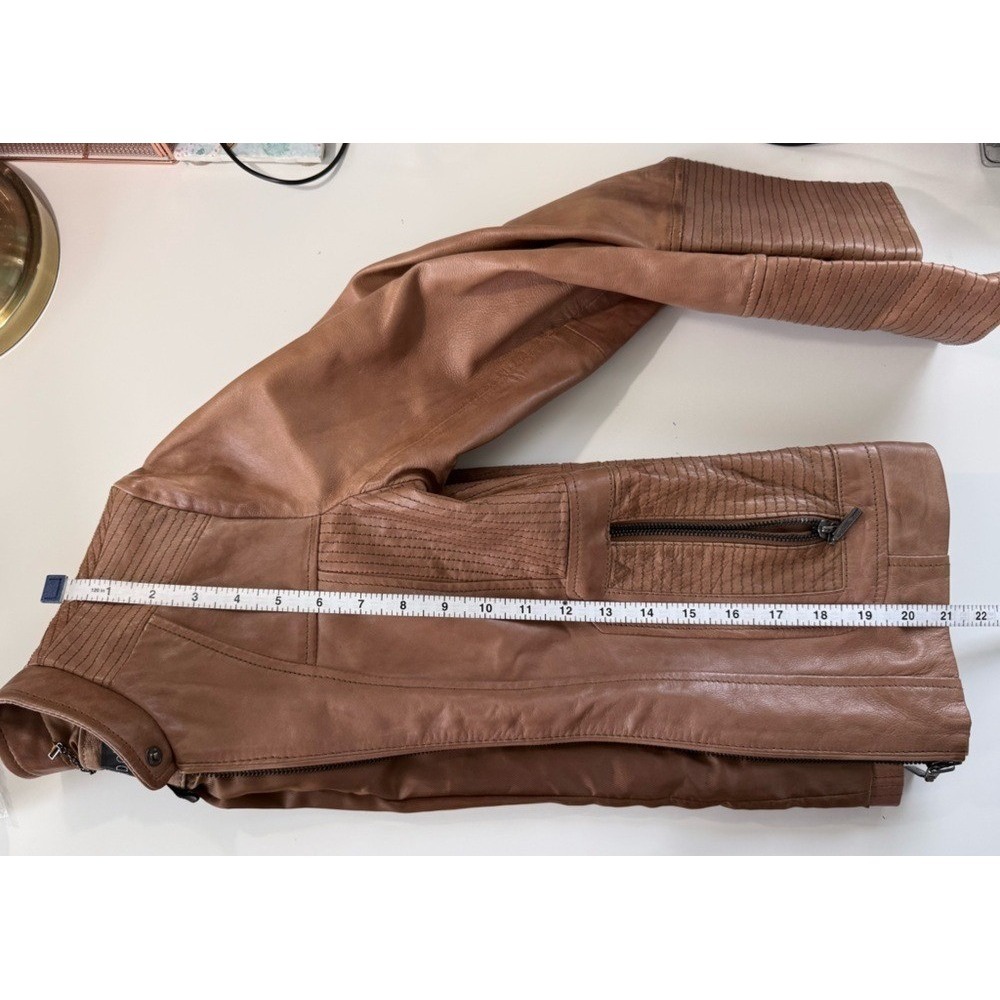 Bernardo Leather Bomber Jacket Petite XS Chestnut Brown Distressed Scuffed - Picture 7 of 16